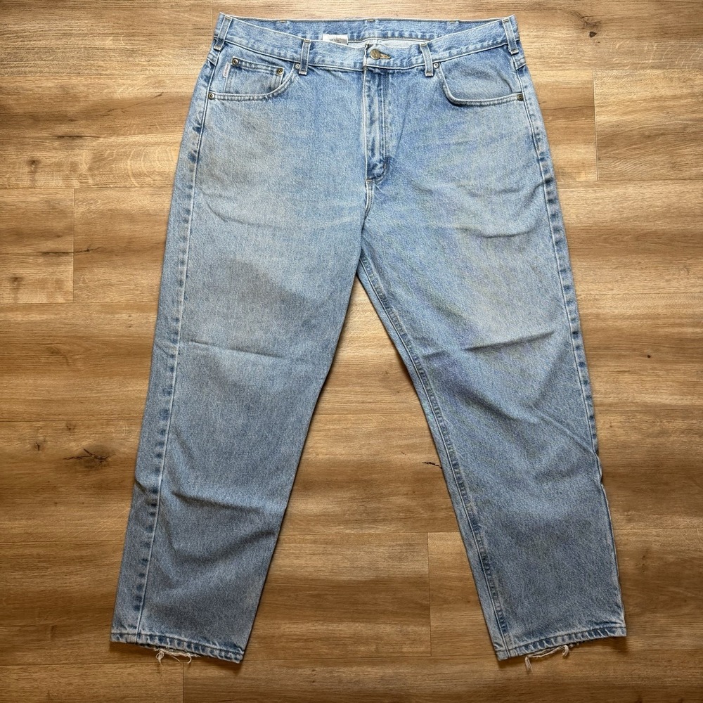 Carhartt Jeans Men 38x28 Blue B17 Relaxed Fit Tapered Leg Denim Workwear Utility